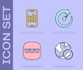 Set Financial growth, Mobile with graph, Website template and Digital speed meter icon. Vector