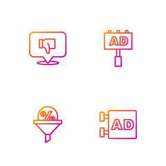 Set line Advertising, Lead management, Dislike speech bubble and . Gradient color icons. Vector