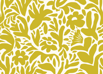 Abstract simple flowers and leaves shape seamless pattern.