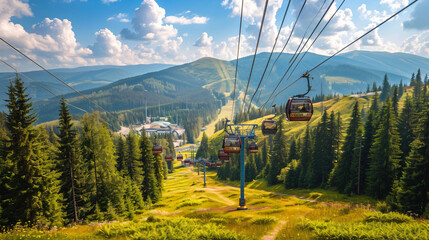 Famous Bukovel ski resort in summer Carpathian  - obrazy, fototapety, plakaty