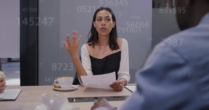 Image of data processing over diverse business people in office