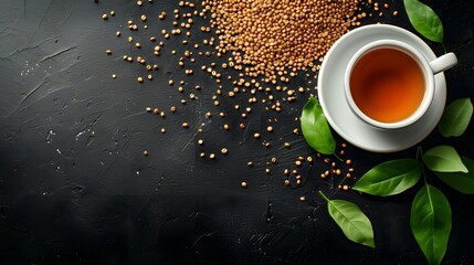 Asian Elegance: A Morning Aroma of Brown Buckwheat Infusion - obrazy, fototapety, plakaty