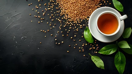 Plexiglas keuken achterwand Koffiebar Asian Elegance: A Morning Aroma of Brown Buckwheat Infusion