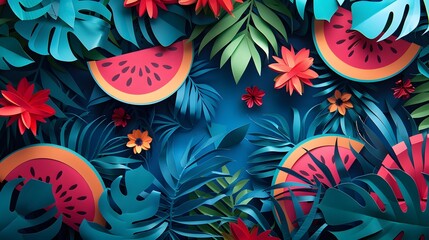 Paradise Slice: Colorful Watermelon Graphic with Rainforest Flair