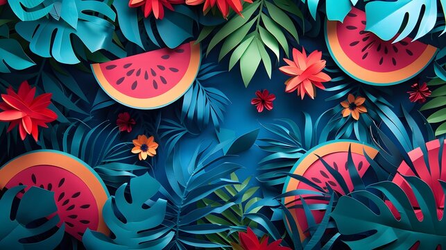 Paradise Slice: Colorful Watermelon Graphic with Rainforest Flair