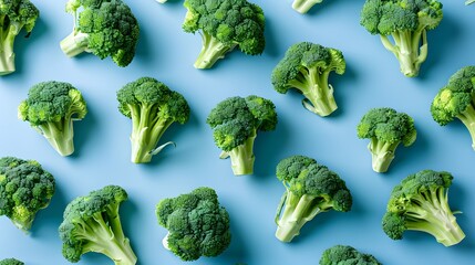 Culinary Elegance: Gourmet Creations with Minimalist Broccoli, Blue Background