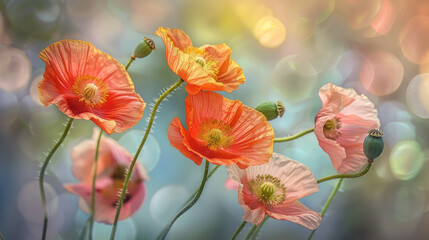 Pretty poppy blooms offer vibrant colors and delicate petals. - obrazy, fototapety, plakaty