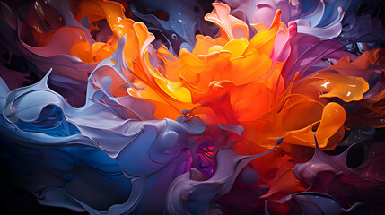 Abstract background of acrylic paints in red. blue. yellow and orange colors