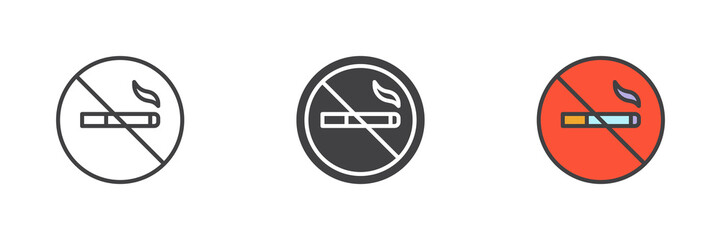 No smoking cigarette different style icon set