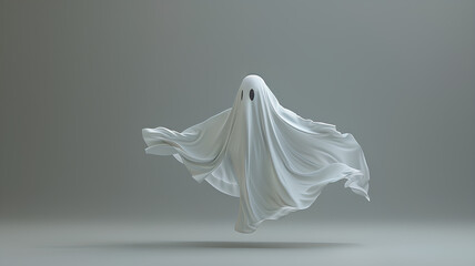 scary white dressed halloween ghost costume and floating in the water