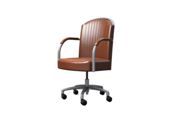 Whirling Fates: A Brown Office Chair on Wheels. On a White or Clear Surface PNG Transparent Background.