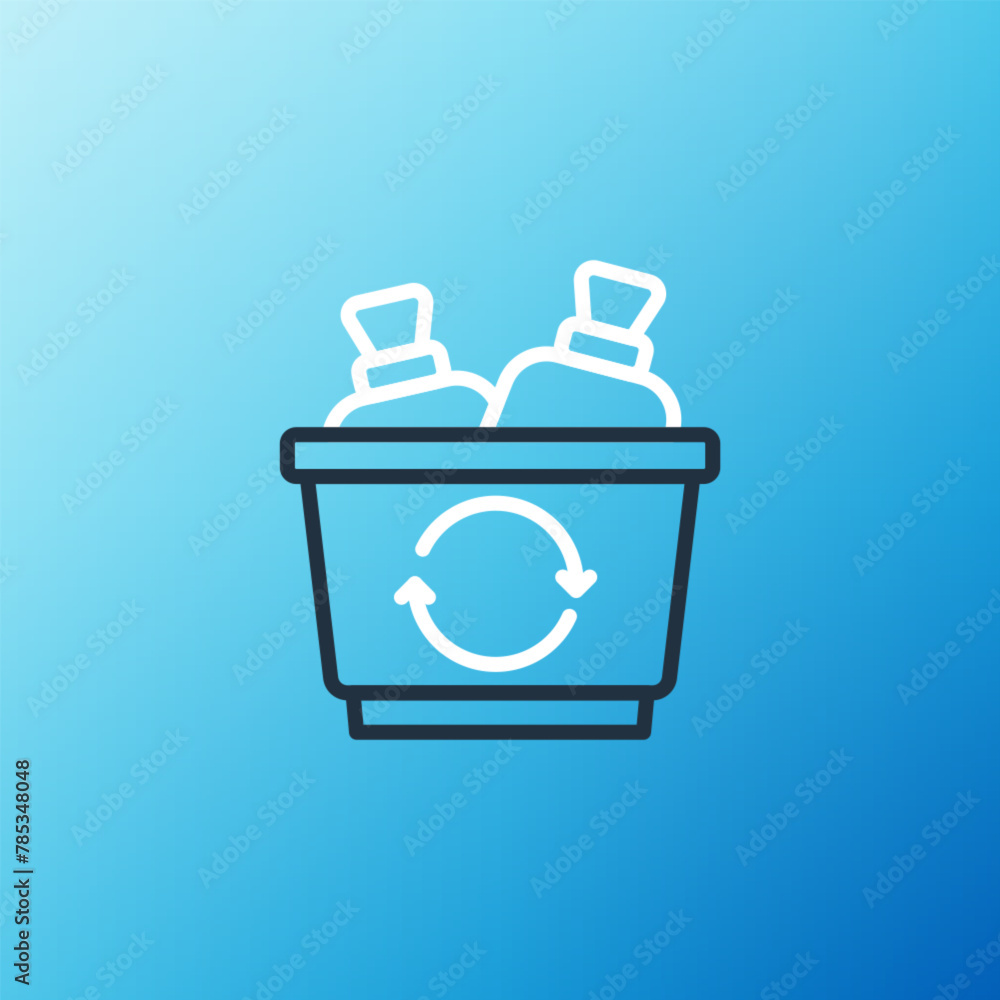 Poster line recycle bin with recycle symbol icon isolated on blue background. trash can icon. garbage bin s