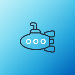 Line Submarine toy icon isolated on blue background. Colorful outline concept. Vector