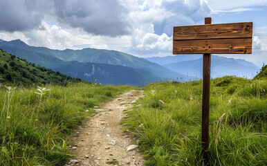 Wooden sign post  in the mountains