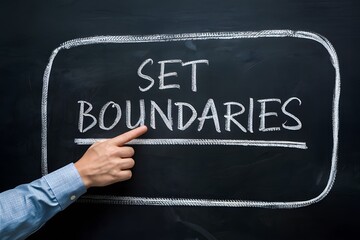 Hand points to set boundaries on blackboard, emphasizing limits