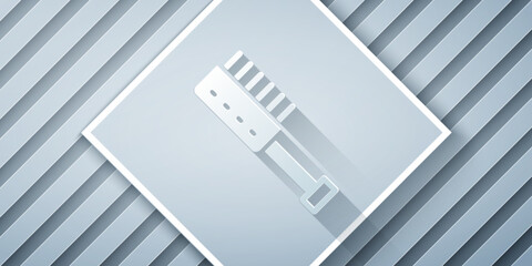 Paper cut Sauna brush icon isolated on grey background. Wooden brush with coarse bristles for washing in the bath. Anti cellulite massage. Paper art style. Vector