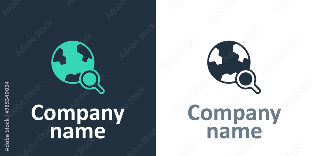 Aufkleber logotype magnifying glass with globe icon isolated on white background. analyzing the world. global 