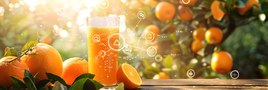 Freshly Squeezed Orange Juice Highlighting the Rich Vitamin Content and Percentage Infographics