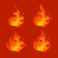 Set of icon with different fire vector illustration. Hot, bonfire, burning or ignition.