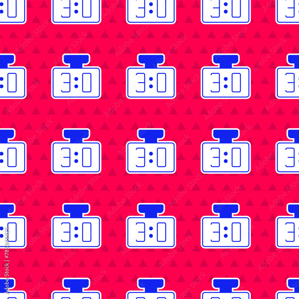 Poster blue sport mechanical scoreboard and result display icon isolated seamless pattern on red background
