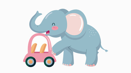 Elephant with baby car on white background baby toys