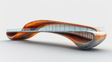 A curved bridge with a glass railing and a glass wall