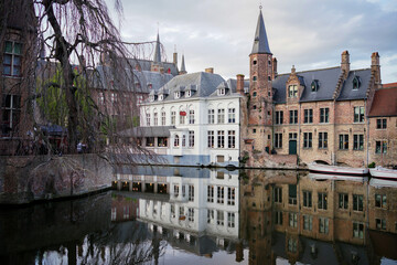 Fototapeta na wymiar Bruges, Belgium. Historic city center of Brugge, West Flanders province.