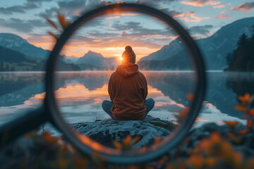 Buddhism concept Generative AI picture with people doing yoga in nature feel connection with buddha - obrazy, fototapety, plakaty