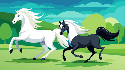 Obraz na płótnie Canvas a-wite-arabian-horse-and-black-arabian-horse-gallo