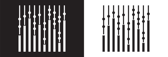 Set of waving, sound, vibration and pulsing lines. Graphic design elements for music app. Equalizer icons with soundwave line isolated on black and white background. Vector illustration. EPS 10 - obrazy, fototapety, plakaty