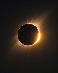 Obraz premium Solar eclipse with a bright diamond ring phenomenon - A striking image presenting a solar eclipse with the radiant diamond ring effect visible, highlighting nature's splendor