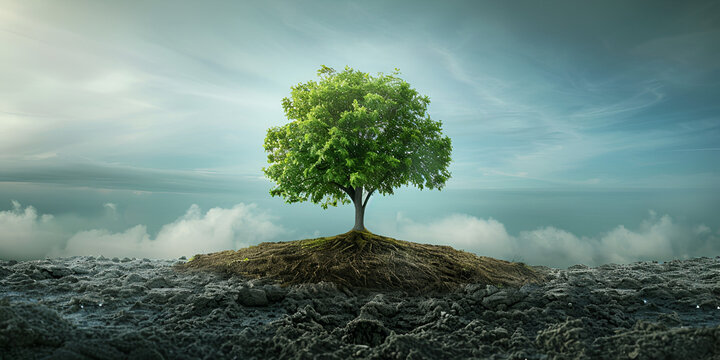 Big Tree growth background World environment day concept sky in the background Green Hill Tree On Top 