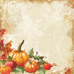 Grungy Background With Pumpkins and Leaves