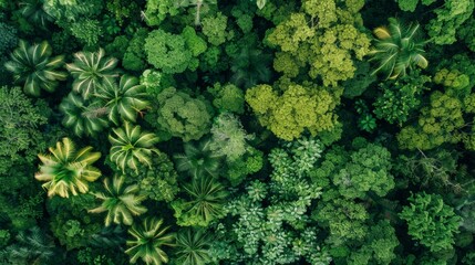 A panoramic view of a dense rainforest canopy from above - 785352441