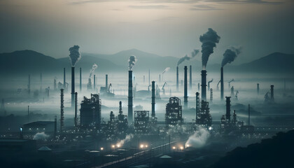 Industrial Landscape with Pollution at Twilight
