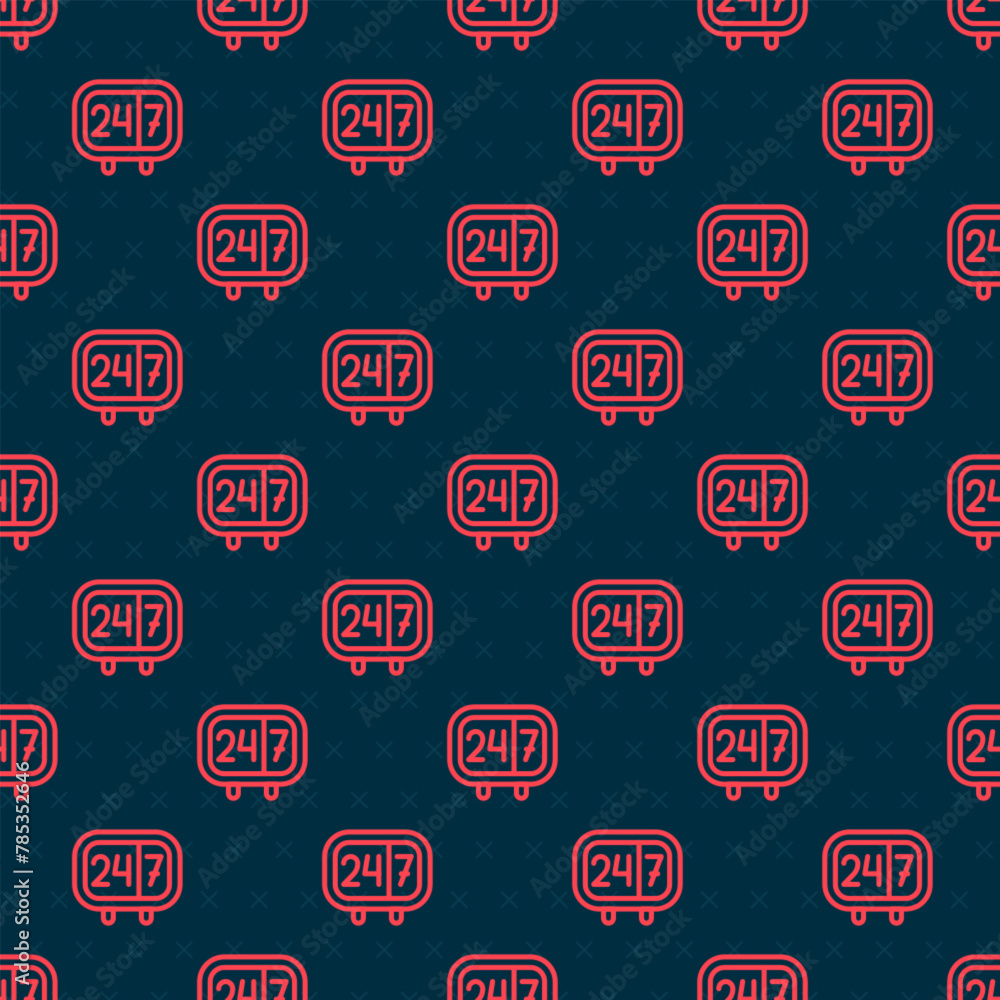 Poster red line clock 24 hours icon isolated seamless pattern on black background. all day cyclic icon. 24 