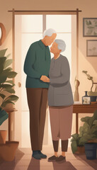 Elderly couple embracing