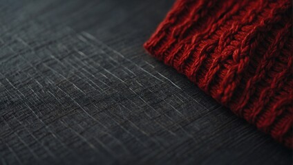Red knit with seam, ribbed, distinct texture, curved fabric. - obrazy, fototapety, plakaty