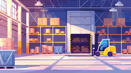 Factory warehouse interior and cargo storage vector background