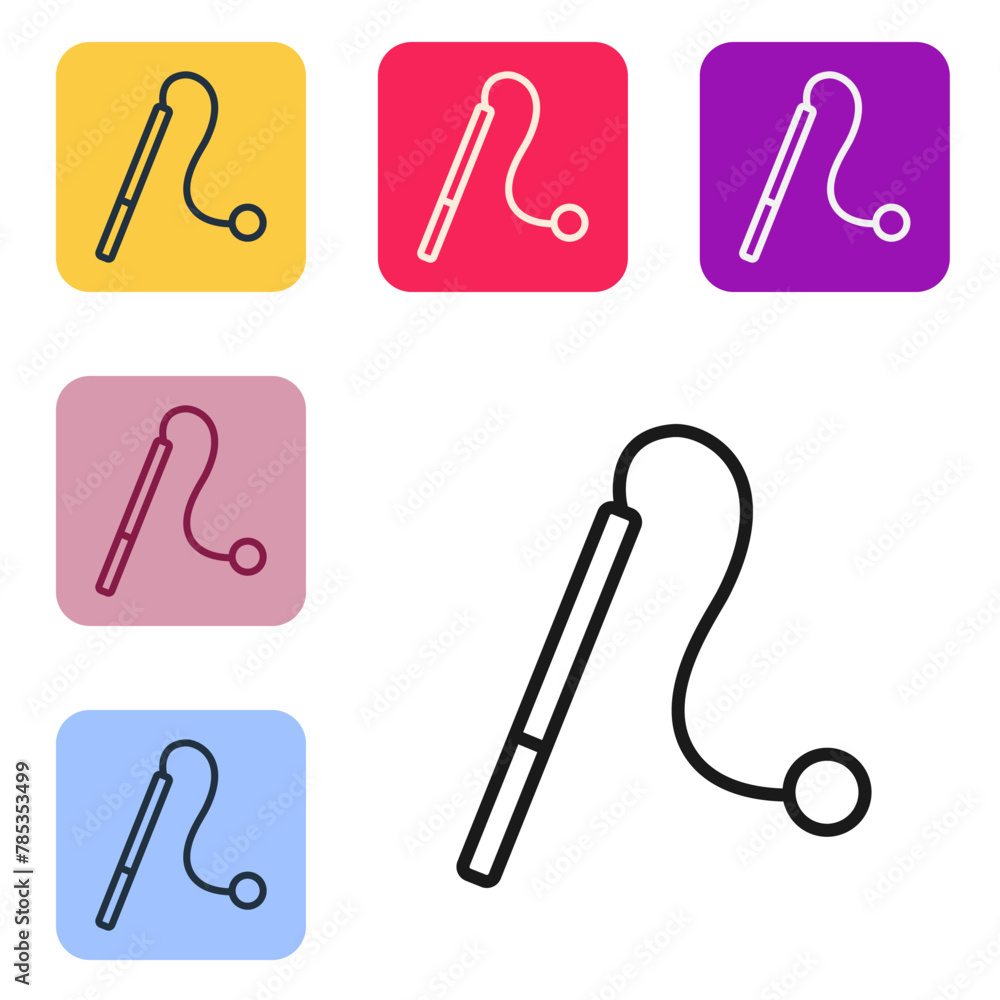 Poster black line pet cat toy icon isolated on white background. set icons in color square buttons. vector