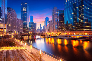 Fototapeta na wymiar Chicago, Illinois, USA. Cityscape image of Chicago skyline at beautiful spring sunrise.