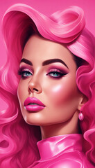 Portrait of Beautiful Woman with Pink Hair