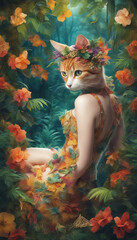 Fashion Cat in Floral Dress