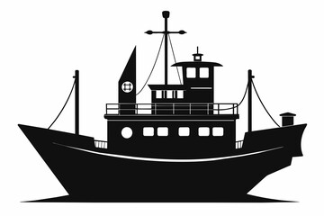 Shipping boat  black silhouette vector  