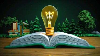 Light bulb illuminating a book, The power of knowledge and ideas