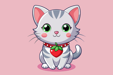 A kitty with a strawberry necklace