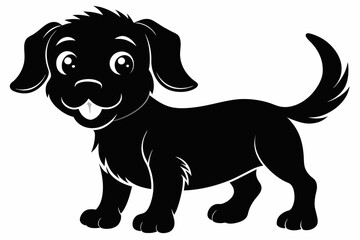 A playful puppy with floppy ears and a wagging tail black silhouette 