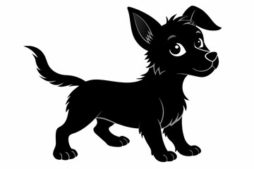 A playful puppy with floppy ears and a wagging tail black silhouette 