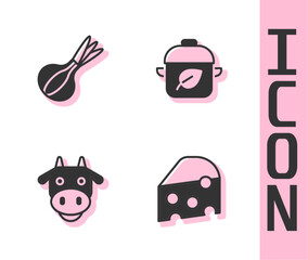 Set Cheese, Onion, Cow head and Vegan food diet icon. Vector