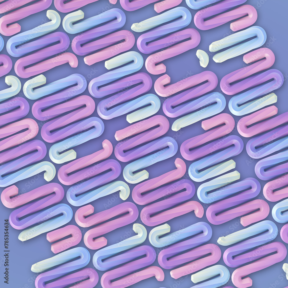 Poster Digital illustration of a pattern consisting of a series of stylized abstract figures. 3d rendering